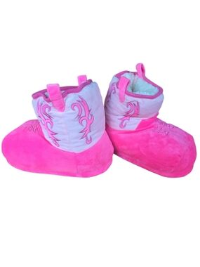 Plush Pink & Light Pink Cowgirl Boot Slippers